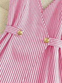 Trelyra Áo camisole nữ kiểu dáng thường ngày kẻ sọc có cúc trang trí - Hồng - Xem 6