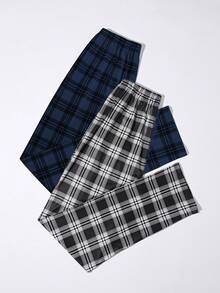 2 piezas/Set Pantalones de pijama para adolescentes, estampado clásico minimalista a cuadros, pantalones cómodos para estar en casa - Multicolor - Ver 4