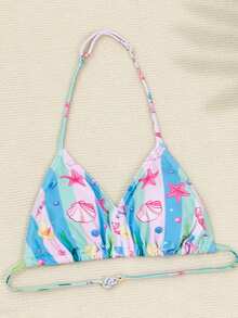 Girls' Cute 3 PiecesBikini Set, Ocean Life Shell & Solid Color Mesh Skirt, Beach Vacation Swimwear 3pcs Set Bikini Set With Sarong Skirt Kids Bikini Set Bikini For Tween Girl With Skirt - Multicolor - View 3