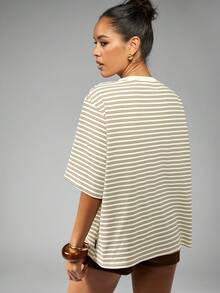 MISSGUIDED Striped Oversized Casual T-Shirt For Women Relaxed Fit Short Sleeve Summer Top Ribbed Round Neck Lightweight Everyday Tee - Multicolor - View 2