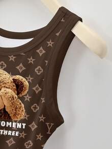 Franclia 女士修身圆领背心，饰有花卉图案和标语熊印花 - 彩色 - 查看 4