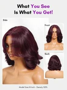 ALL READY WIG Tóc giả 100% tóc thật màu Đen Cherry, kiểu Bye Bye Knots, ren 7x5, không cần keo dán, kiểu tóc bob, dây rút, sóng nhẹ, màu sắc đậm đà và rực rỡ, cắt tỉa nhiều lớp, các nút thắt đã được tẩy trắng, mũ thoáng khí, ren trong suốt, thân thiện với người mới bắt đầu. - SPurple - Xem 4