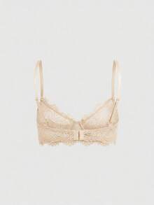 ROMWE Goth Áo ngực có gọng, cúp tam giác, thêu ren hoa. - Màu Khaki - Xem 2