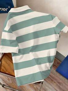 Manfinity Joysei Men's Casual Colorblock Striped Letter Print Short Sleeve Polo Shirt, Summer - Multicolor - View 2