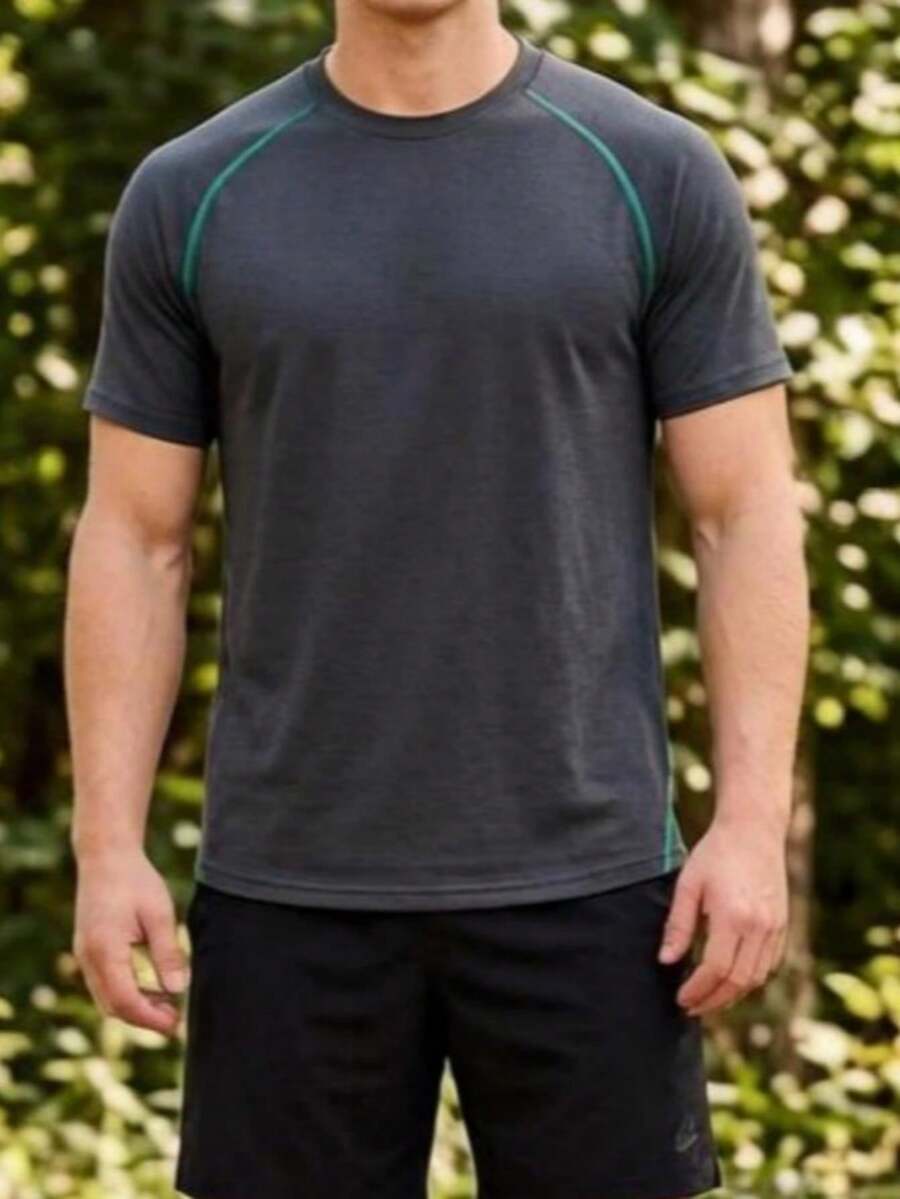 Manfinity Dauomo Men's Round Neck Raglan Short Sleeve Casual Versatile T-Shirt - Dark Grey - View 1