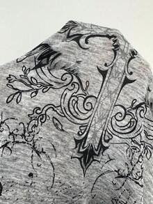 Coolane 女士夏季日常穿搭 Y2K 嘻哈复古街头风针织数字星形图案弹力舒适不对称领口藏蓝色宽松短袖套头T恤，适合音乐节 - 淺灰色 - 查看 8