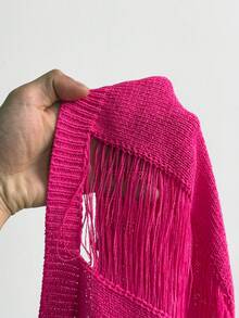 Maweii Suéter de mujer talla grande, tejido, top de manga corta, cuello redondo, color rojo rosa, primavera y verano, con recortes, diseño con sentido, vacaciones, sexy, estilizador, top corto - Rosa Fucsia - Ver 8