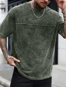 Manfinity CasualCool Men's Round Neck Short Sleeve Casual Loose Versatile T-Shirt - Olive Green - View 6