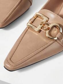 Mnmlis 2026 Square Toe Shoes Metal Buckle Middle Heel Commuter Loafers - Apricot - View 3
