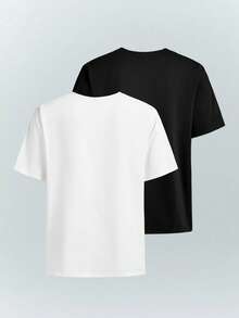 Driftmere 2 Peças Camiseta de Manga Curta Masculina, Camiseta Básica de Cor Contrastante, Estilo de Rua Casual com Listras e Retalhos, Lavável em Máquina, Adequada para Uso Diário, Transporte, Passeios de Lazer - Multicolorido - Visão 4