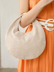 MOTF PREMIUM BOLSO DE MANO PARA DAMAS, ASA CON HERRAJES EXQUISITOS, BOLSO DE HOMBRO CASUAL PARA VACACIONES. - Blanco roto - Ver 7
