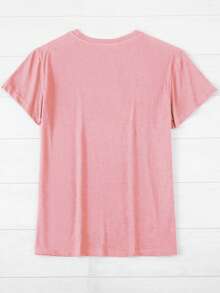 Women's Casual Lemon Letter Print T-Shirt, Summer - Baby Pink - View 2