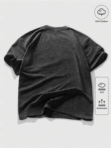 ROMWE MEN Goth 男士圆领翅膀印花休闲百搭日常短袖T恤 - 黑色 - 查看 4