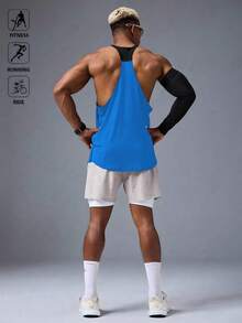 Acti Log Men's Casual Sports Fitness Running Contrast Color Tank Top - Blue - View 2