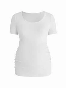 Modmama Camiseta plisada de manga corta y cuello redondo informal para mujeres embarazadas - Multicolor - Ver 9