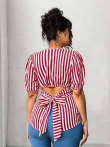 Elenzga Camisa informal de talla grande con diseño de lazo único en la espalda - Multicolor - Ver 2