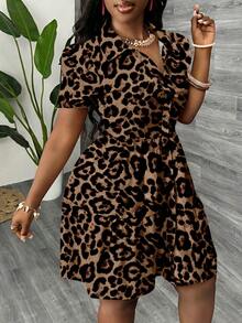 Slaydiva Plus Size Vintage Leopard Print Dress, Suitable For Summer Music Festival - Multicolor - View 6
