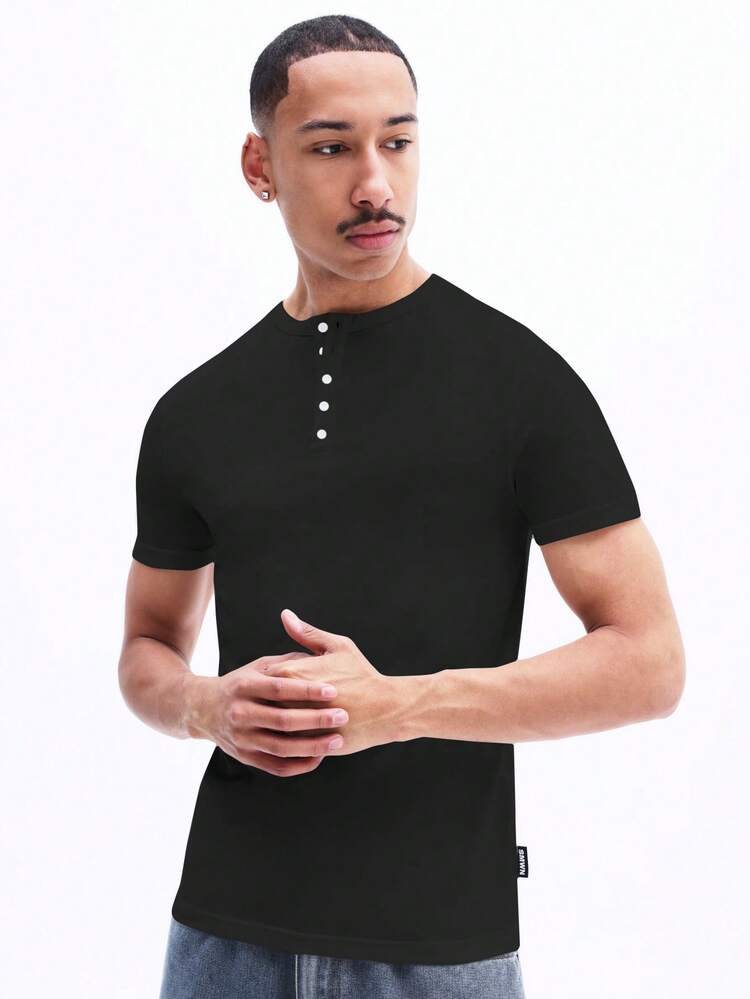 Chemise Henley à manches courtes pour hommes en coton, décontractée, avec boutons au col, pull-over, confort quotidien, coupe décontractée, indispensable pour l'été et le printemps