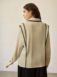 MOTF PREMIUM PLUS SIZE CONTRAST BINDING BUTTON UP SHIRT - Apricot - View 6