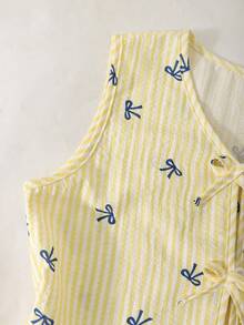 Sparklyn 2pcs/Set Tween Girls Sleeveless Shirt With Bow Buttons And Elongated Pants - Yellow - View 7