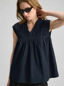 Ontre 2026SS New Women's Top, Woven Fabric, Business Casual Urban Chic, Minimalist Fashion Commuter Wear - Navy Blue - View 2