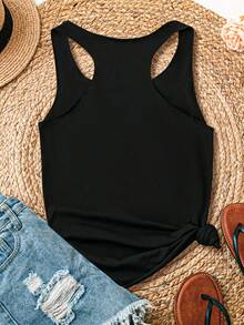 SHEIN LUNE Camiseta de tirantes de mujer con estampado de coche vintage, de estilo minimalista y casual, adecuada para un atuendo vintage de verano para mujeres - Negro - Ver 2