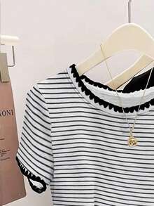 Resyla 女士圆领条纹休闲百搭日常短袖T恤 - 彩色 - 查看 4