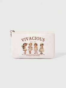 ROMWE Kawaii Cartoon Cute Anime Four Girls Pattern Portable Spacious Cosmetic Bag Ladies Clutch 442464 - Anime four girls - View 1