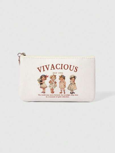 ROMWE Kawaii 卡通可爱动漫四女图案便携大容量化妆包女士手拿包 442464