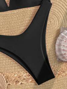 Swim Basics Solid Color Sexy Bikini Swimsuit For Beach Vacation - Black - View 4