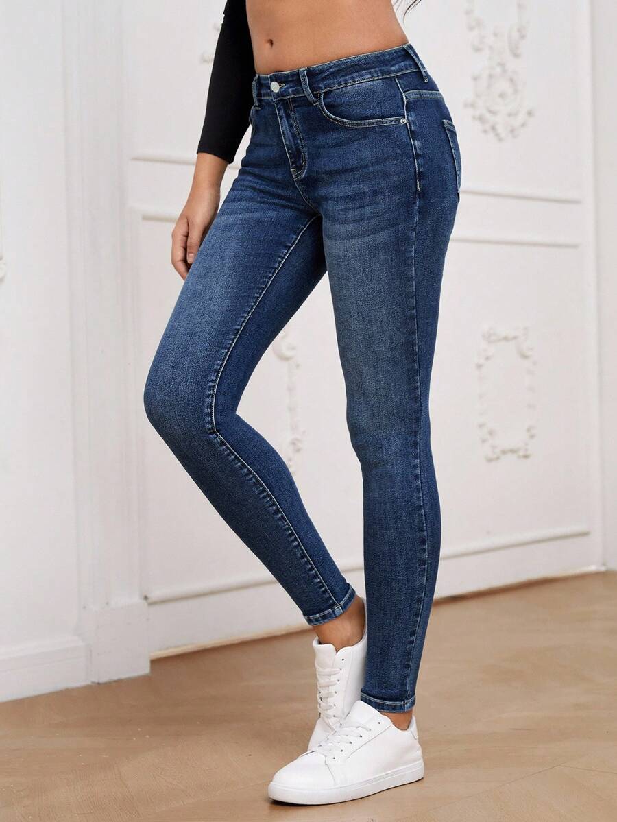 EMERY ROSE Plus Size Women Pocket Skinny Casual Versatile Jeans - Blue - View 1