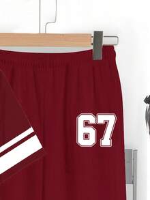 SHEIN 青少年男童休闲简约Y2K风格英文字母数字67、6&7运动复古美式撞色宽松舒适时尚圆领短袖T恤和裤子套装 - 白色 - 查看 5