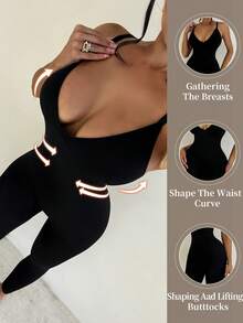 Sirith Women's Seamless Solid Color Jumpsuit - Black - View 2