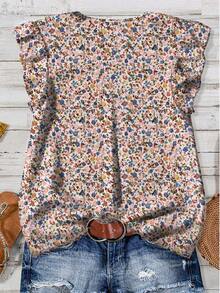 EMERY ROSE Plus Size Women Floral V-Neck Casual Versatile Daily Wear Shirt, Suitable For Summer - Multicolor - View 2