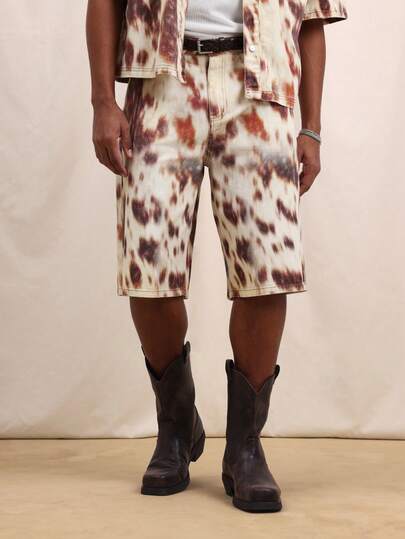 SUMWON Men's Tie Dye Denim Shorts Knee Length Casual Jorts With Side Pockets Relaxed Fit Summer Beach Vacation