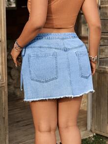 Breezaya Plus Size Women's Vintage Washed Denim Mini Skirt, Spring/Summer - Light Wash - View 4
