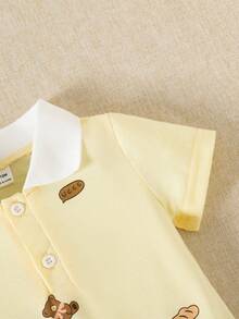 Playful Pals Baby Girls' Casual Bear Print Polo Collar Dress, Summer - Yellow - View 7