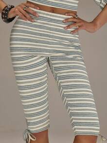 Athîral 女士条纹打结休闲七分裤 - 彩色 - 查看 4