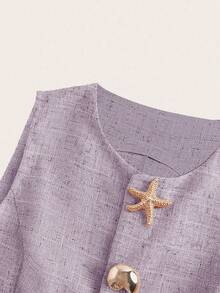 Ellevyn Women's Star & Shell Asymmetrical Buckle Vest And Pants Set - Purple - View 6