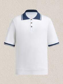 Mercer Haus Men's Color Block Polo Collar Short Sleeve Knit Top Polo T Shirt Men , Suitable For Summer Tropical Holiday Vacation In Hawaii. - White - View 3
