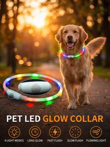PETSIN Rechargeable Dog Collar, Shiny Dog Collar, Multi-Color LED Flowing Flashing Dog Collar, USB Charging LED Cat Collar, Can Be Cut To The Collar Size, Suitable For Various Sizes Of Warning Dog Collar Lights, Suitable For Night-Time Pet Reminders - Multicolor - View 3