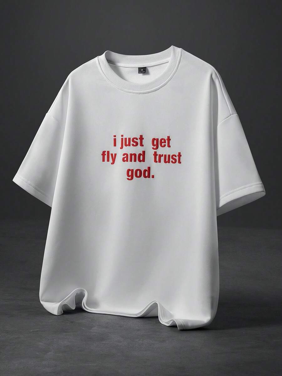 PAVTROS 男士标语印花圆领宽松休闲短袖T恤 - 白色 - 查看 1