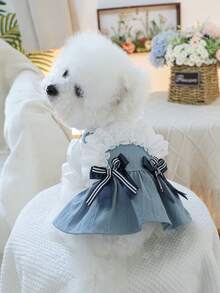 PETSIN 1pc Pet Lace Ruffled Shoulder Strap Skirt, Spring And Summer Thin Princess Style Dress, Cat/Dog Universal Clothing - mixed color - View 2