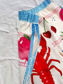 Vaclyn Women's Casual Vacation Style Fruit Print Elastic Waist Pants - Multicolor - View 4