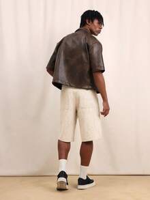 SUMWON Men's Light Wash Wide Leg Denim Jorts Below Knee Baggy Eyelet Detail Vintage Style Summer Casual Relaxed Fit Knee Length Bermuda Shorts - Apricot - View 5