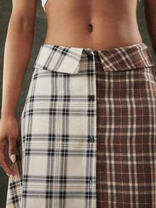 Denimoi Falda con botones y estampado a cuadros, falda plegable de moda para uso en la calle - Multicolor - Ver 5