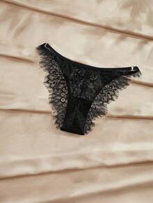 PinupPomp 1 chiếc quần lót nữ màu đen ren gợi cảm với viền lông mi, thiết kế thon gọn, kiểu tam giác đa năng. - màu đen - Xem 2