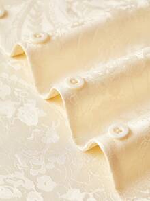 LUVLETTE Spring And Summer Comfortable Cream Satin Pajama Set - Loose-Fit Long-Sleeve Top & Pants With Red Trim All-Day Cozy Lounge Wear Pyjama - Apricot - View 10