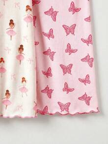 LMoss Kids 女婴草莓蝴蝶图案可爱简约家居服套装，适合夏季穿着 - 淺粉色 - 查看 5