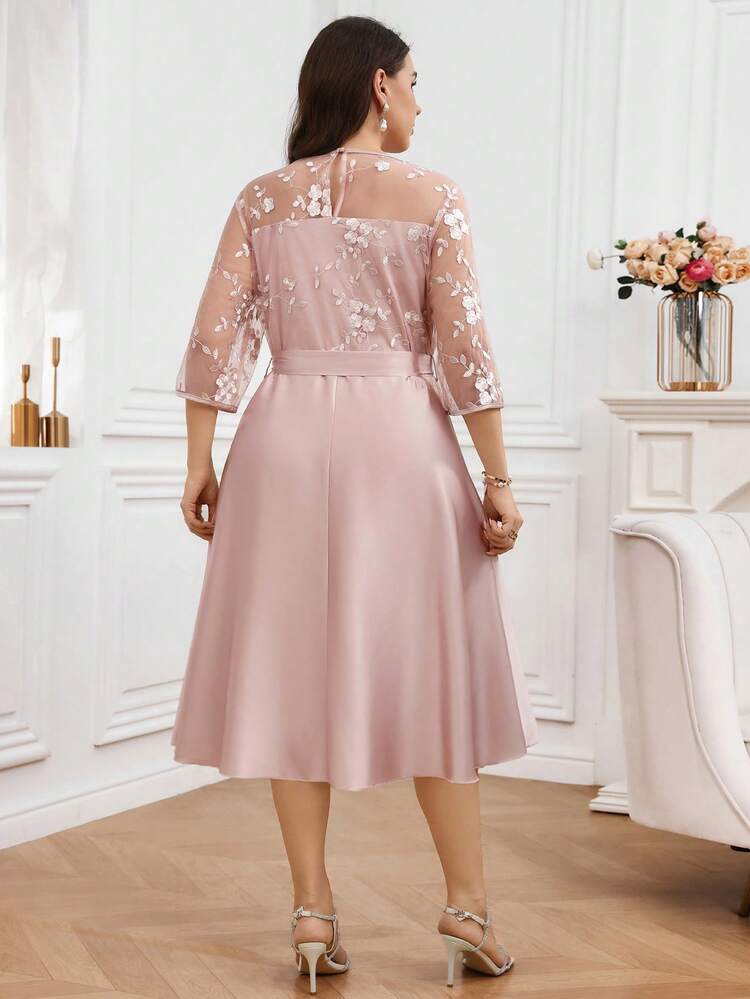 Plus Size Women Floral Print Twist Front Round Neck Elegant Waist Cinched Party Dress Elegant Dress Bridesmaid Gown For Wedding Elegant Dresses For Women Wedding Special Occasion Dresses For Ladies Reception Dress For Women Zanea Dress For Woman,Elegant Dresses For Party,Elegant Dresses For Women,Wedding Party Dress Elegant Dresses For Ladies Elegant Outfits For Women Ladies Elegant Dress Women's Elegant Outfits